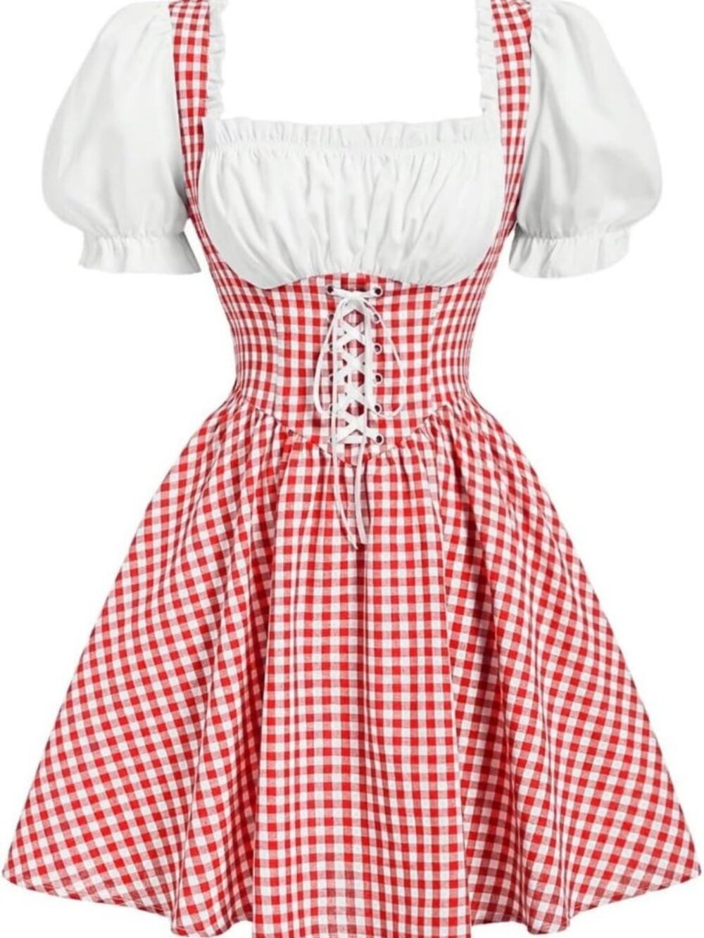 Vintage Cottagecore Gingham Dress | Puff Sleeve Lace-Up Corset | Flared Style